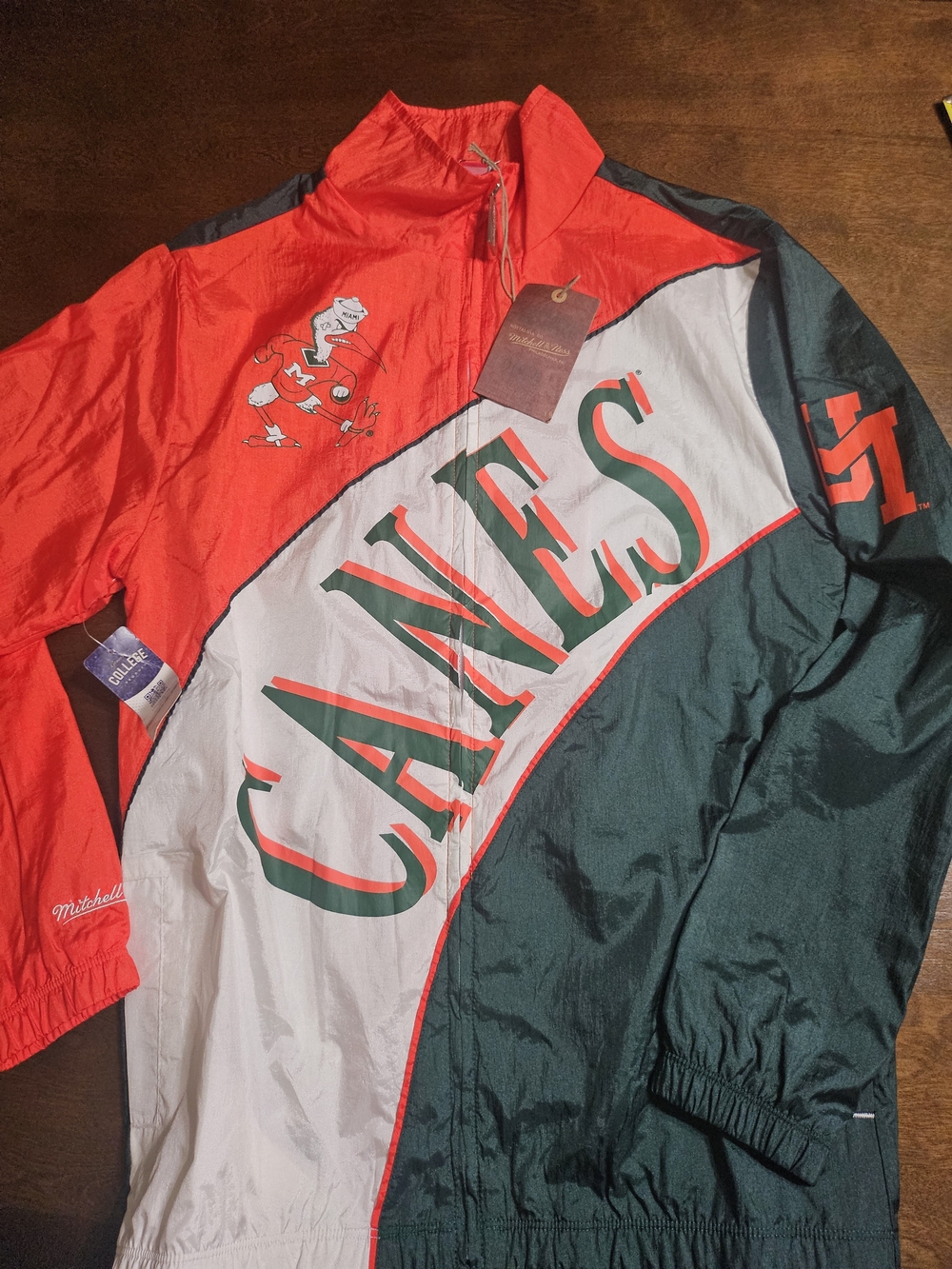 Mitchell & Ness Miami Canes Colorblock Windbreaker - Orange/Green/White Size S